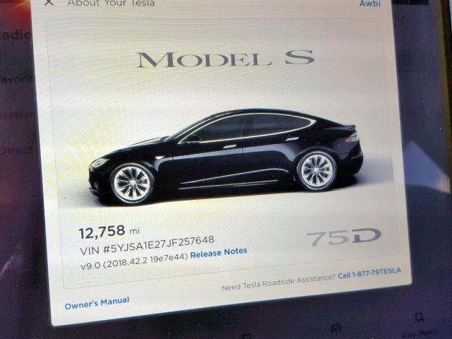 5YJSA1E27JF257648 - 2018 TESLA MODEL S BLACK photo 8