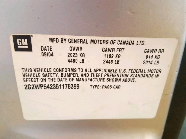 2G2WP542351178399 - 2005 PONTIAC GRAND PRIX SILVER photo 10