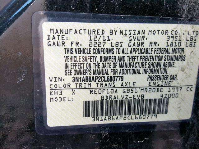 3N1AB6AP2CL680779 - 2012 NISSAN SENTRA 2.0 BLACK photo 10