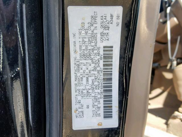 5TDBT48A43S171467 - 2003 TOYOTA SEQUOIA LI BLACK photo 10