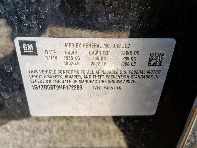 1G1ZB5ST9HF172289 - 2017 CHEVROLET MALIBU LS BLACK photo 10