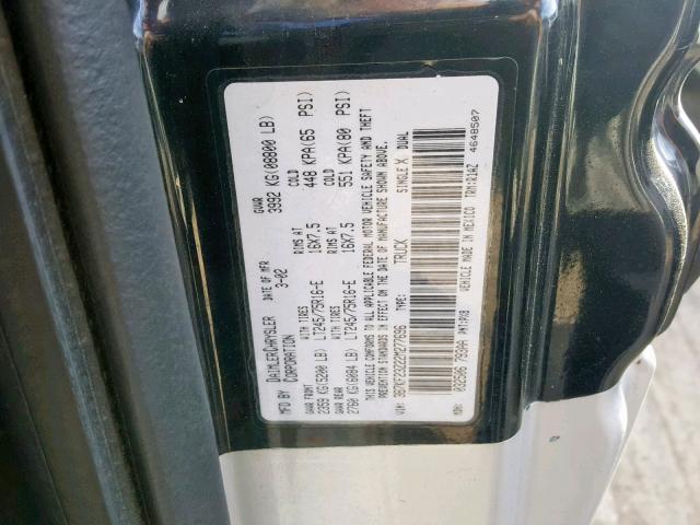 3B7KF23Z22M277696 - 2002 DODGE RAM 2500 BLACK photo 10