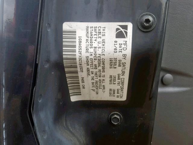 1G8AG52FX3Z141537 - 2003 SATURN ION LEVEL BLACK photo 10