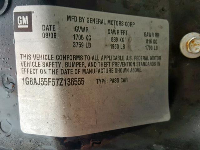 1G8AJ55F57Z136555 - 2007 SATURN ION LEVEL BLUE photo 10