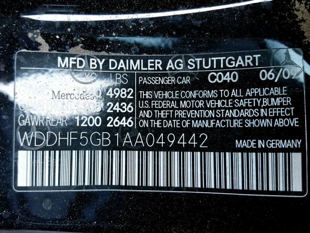 WDDHF5GB1AA049442 - 2010 MERCEDES-BENZ E 350 BLACK photo 10