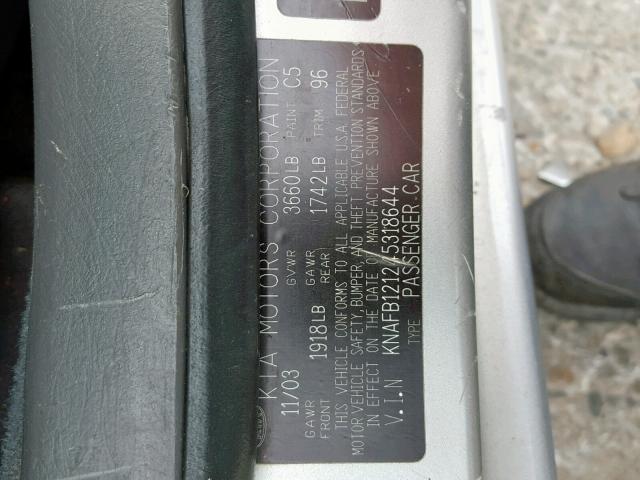 KNAFB121245318644 - 2004 KIA SPECTRA BA GRAY photo 10