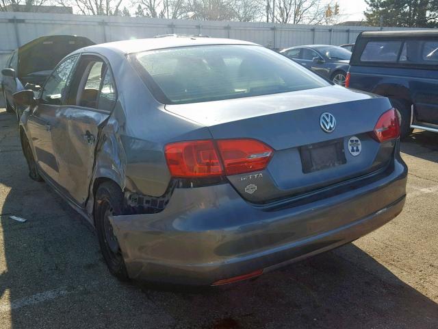 3VW2K7AJ5BM304909 - 2011 VOLKSWAGEN JETTA BASE GRAY photo 3