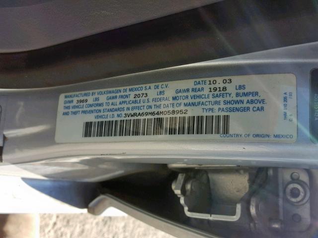 3VWRA69M64M058952 - 2004 VOLKSWAGEN JETTA GL SILVER photo 10