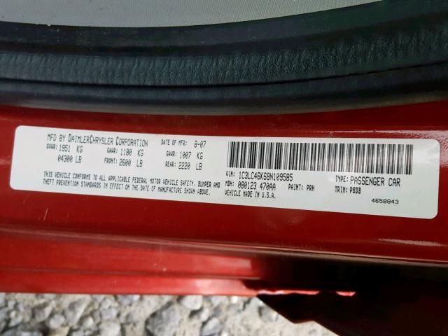 1C3LC46K68N109585 - 2008 CHRYSLER SEBRING LX RED photo 10