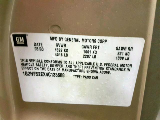 1G2NF52EX4C133688 - 2004 PONTIAC GRAND AM S GOLD photo 10