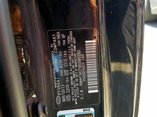 KMHHT6KD5BU060280 - 2011 HYUNDAI GENESIS CO BLACK photo 10