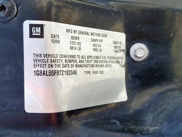 1G8AL55F87Z182049 - 2007 SATURN ION LEVEL BLUE photo 10
