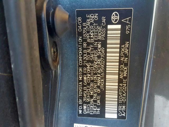 JTKDE167590277049 - 2009 TOYOTA SCION TC CHARCOAL photo 10