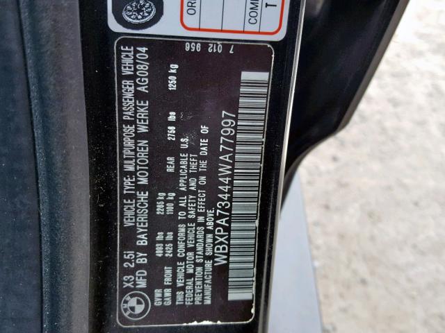 WBXPA73444WA77997 - 2004 BMW X3 2.5I BLACK photo 10