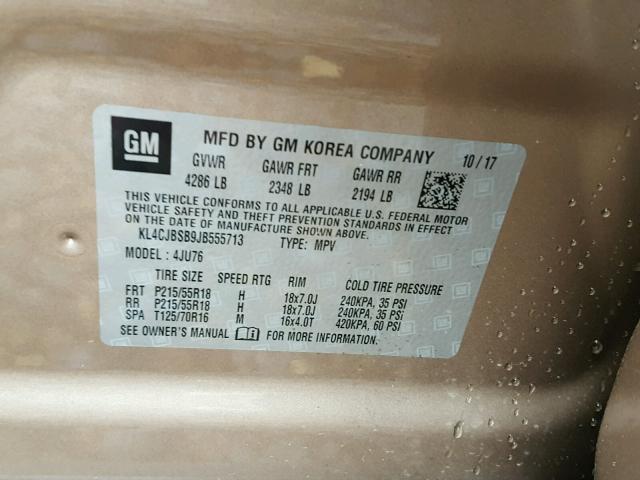 KL4CJBSB9JB555713 - 2018 BUICK ENCORE PRE BROWN photo 10