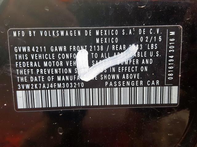 3VW2K7AJ4FM303210 - 2015 VOLKSWAGEN JETTA BASE  照片 10