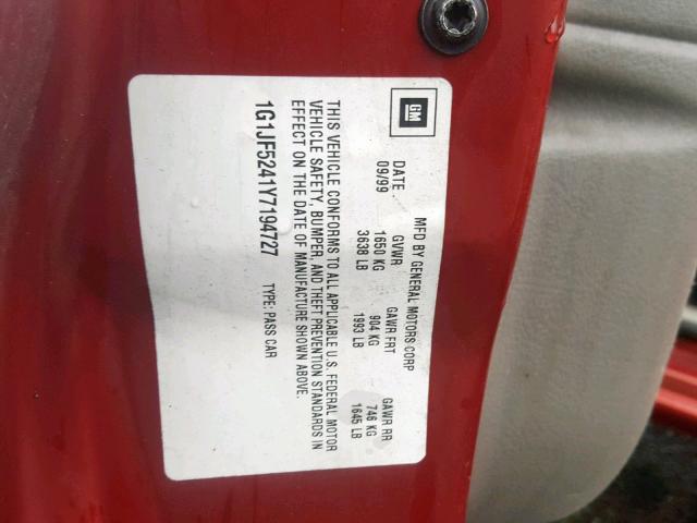 1G1JF5241Y7194727 - 2000 CHEVROLET CAVALIER L RED photo 10