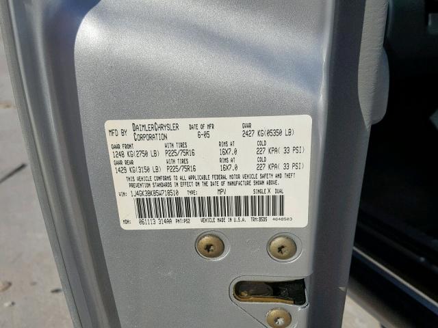 1J4GK38K85W718510 - 2005 JEEP LIBERTY RE SILVER photo 10