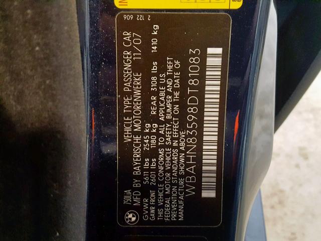 WBAHN83598DT81083 - 2008 BMW 750 LI BLUE photo 10