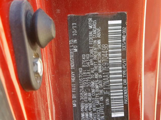 JF1ZNAA17E9704498 - 2014 TOYOTA SCION FR-S RED photo 10