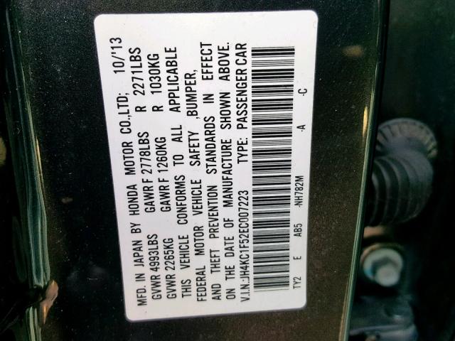 JH4KC1F52EC007223 - 2014 ACURA RLX TECH CHARCOAL photo 10