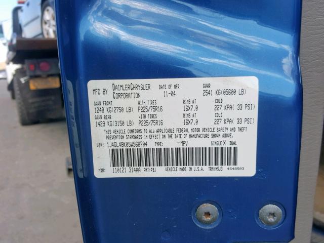 1J4GL48K05W568704 - 2005 JEEP LIBERTY SP BLUE photo 10