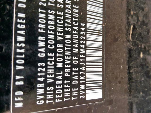 3VW1K7AJ1FM422344 - 2015 VOLKSWAGEN JETTA BASE BLACK photo 10