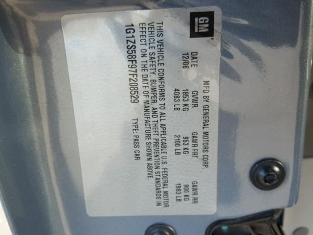 1G1ZS58F97F208529 - 2007 CHEVROLET MALIBU LS BLUE photo 10