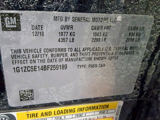 1G1ZC5E14BF259189 - 2011 CHEVROLET MALIBU 1LT ლურჯი ფოტო 10