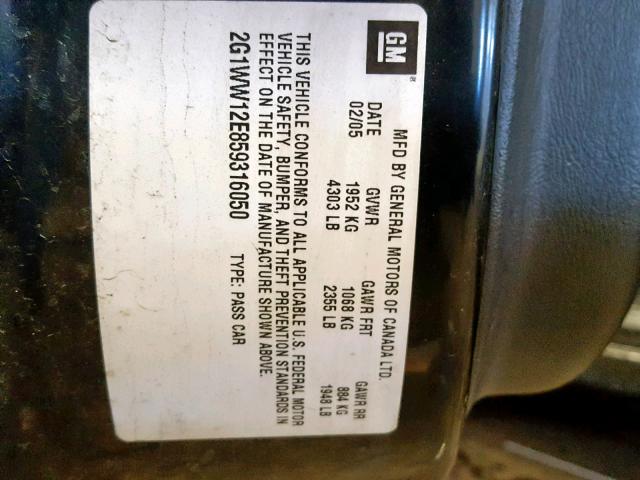 2G1WW12E859316050 - 2005 CHEVROLET MONTE CARL 黑色 照片 10