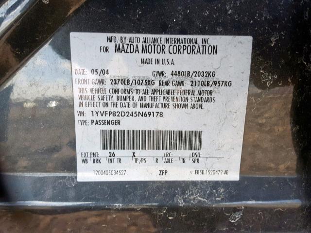 1YVFP82D245N69178 - 2004 MAZDA 6 S GRAY photo 10