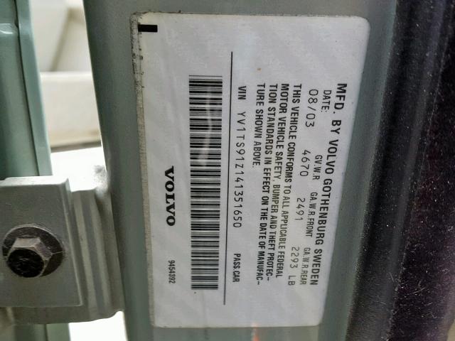 YV1TS91Z141351650 - 2004 VOLVO S80 T6 GRAY photo 10