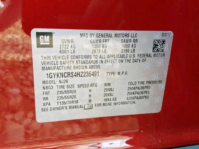 1GYKNCRS4HZ236491 - 2017 CADILLAC XT5 PREMIU BURGUNDY photo 10