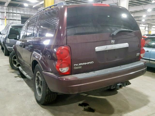 1D4HB58D74F145527 - 2004 DODGE DURANGO LI MAROON photo 3