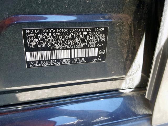 JTHBF5C20A5112558 - 2010 LEXUS IS 250 CHARCOAL photo 10