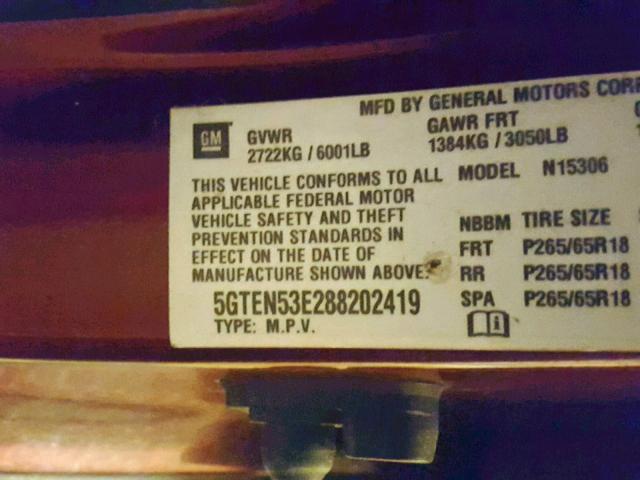 5GTEN53E288202419 - 2008 HUMMER H3 X RED photo 10