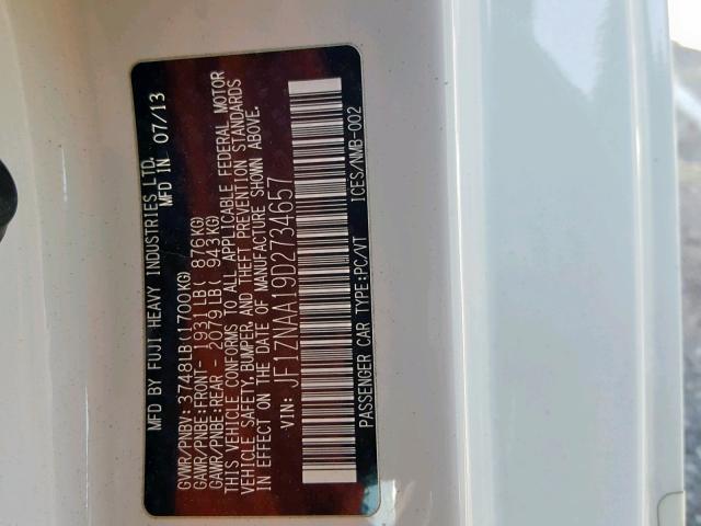 JF1ZNAA19D2734657 - 2013 TOYOTA SCION FR-S WHITE photo 10