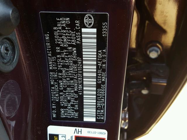 4T1BK1EB3FU152497 - 2015 TOYOTA AVALON XLE PURPLE photo 10