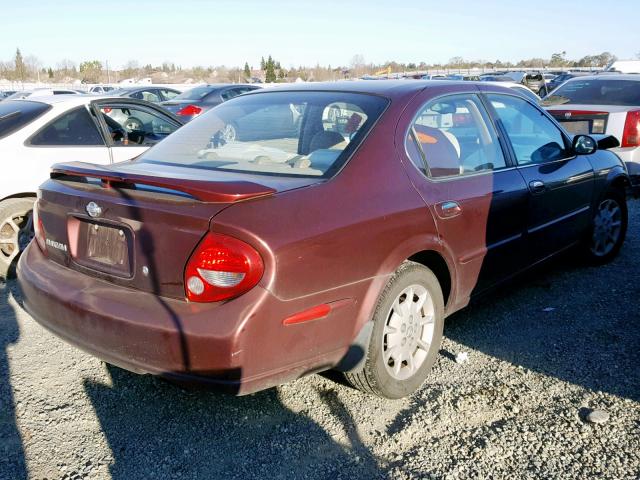 JN1CA31D11T604866 - 2001 NISSAN MAXIMA GXE BURGUNDY photo 4