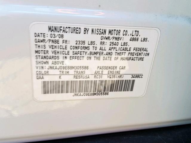 JNKAJ09E88M305586 - 2008 INFINITI EX35 BASE Ağ foto 10