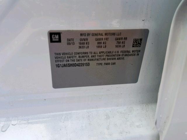 1G1JA6SH8D4229153 - 2013 CHEVROLET SONIC LS WHITE photo 10