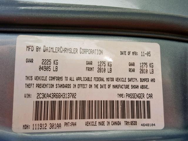 2C3KA43R66H313702 - 2006 CHRYSLER 300 GRAY photo 10