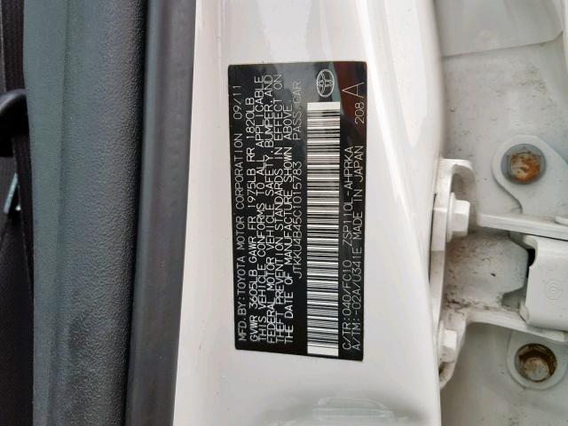 JTKKU4B45C1015783 - 2012 TOYOTA SCION XD WHITE photo 10