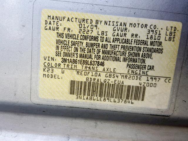 3N1AB61E89L637846 - 2009 NISSAN SENTRA 2.0 SILVER photo 10