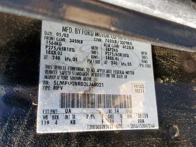 5LMFU28R03LJ46021 - 2003 LINCOLN NAVIGATOR 黑色 照片 10