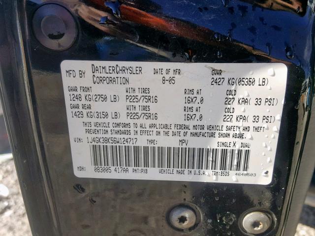 1J4GK38K56W124717 - 2006 JEEP LIBERTY RE BLACK photo 10