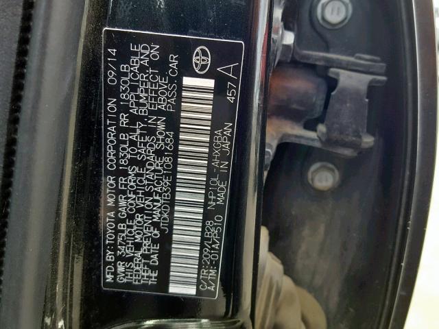 JTDKDTB39E1081684 - 2014 TOYOTA PRIUS C BLACK photo 10