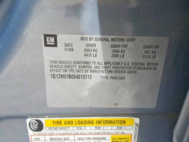 1G1ZH57B084213113 - 2008 CHEVROLET MALIBU 1LT ლურჯი ფოტო 10