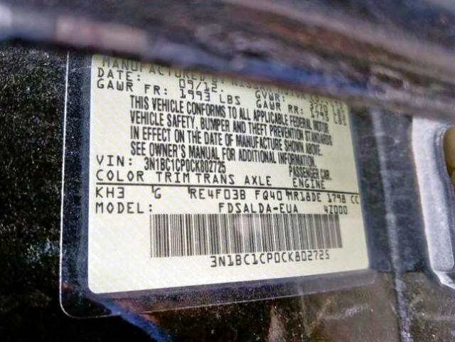 3N1BC1CP0CK802725 - 2012 NISSAN VERSA S  photo 10