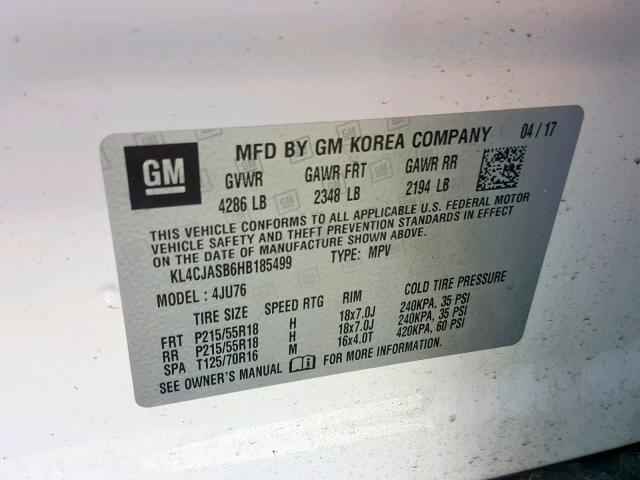 KL4CJASB6HB185499 - 2017 BUICK ENCORE PRE WHITE photo 10